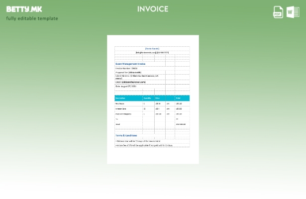 Шаблон за фактура за управување со настани во модерен стил